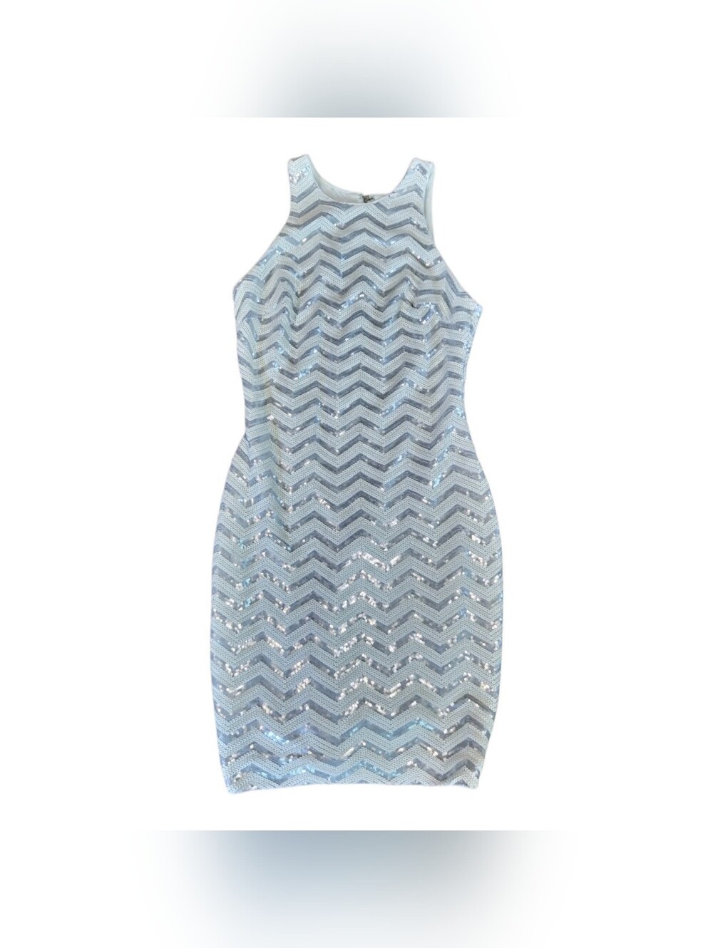 Cache Silver sequin High Neck Bodycon‎ Mini Dress Size Medium Clubwear Metallic